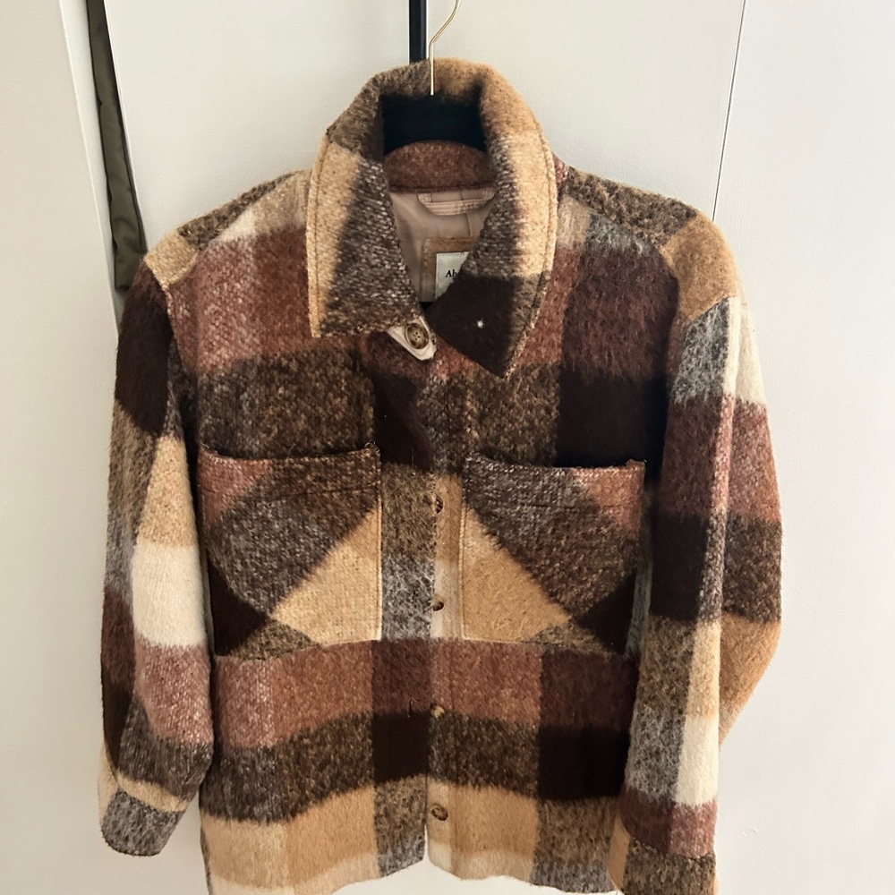 Plaid Wool Jacket in Brown and Tan